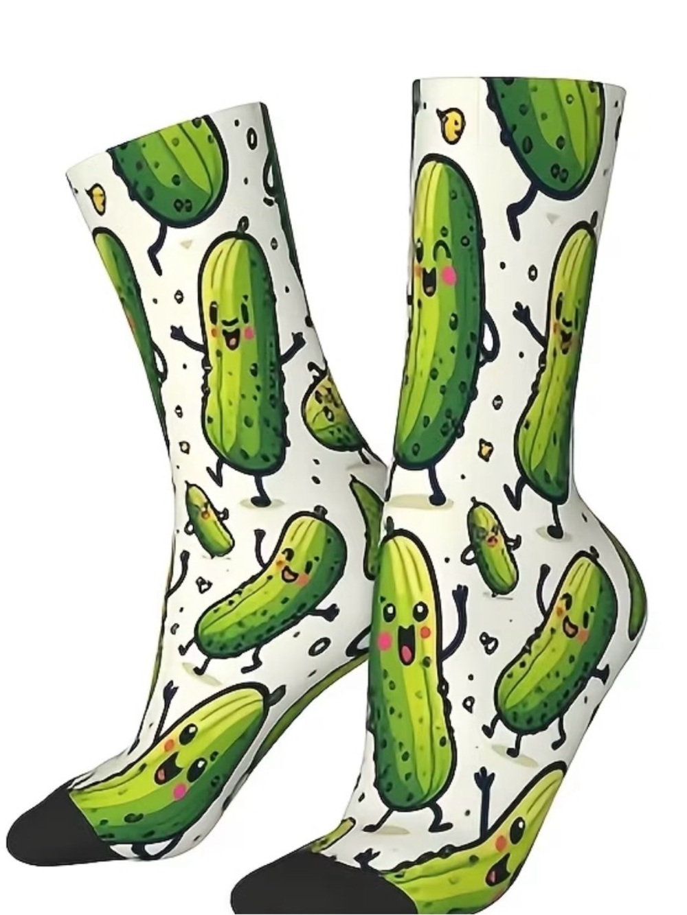 Novelty Green Pickle Crew Socks - Fun 
Socks